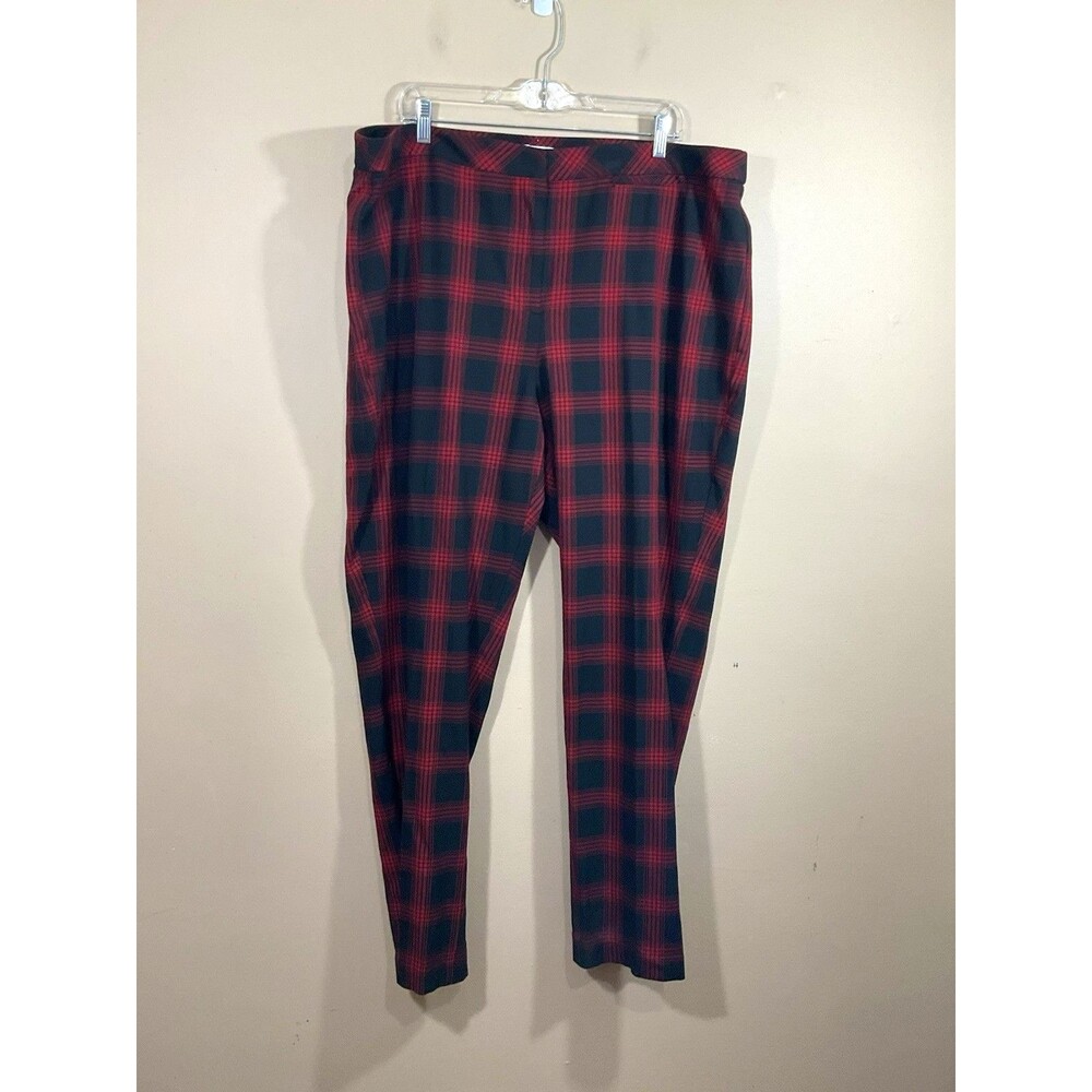 J Jill Premium Bi-Stretch Straight Leg Plaid Pants 22 Black Red Academia Preppy